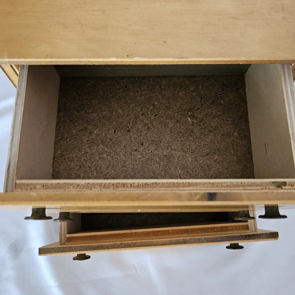 Vintage Mini Dresser Chest Drawers Jewelry Box Maple Brass Doll Furniture